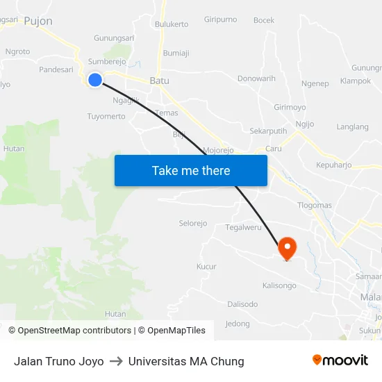 Jalan Truno Joyo to Universitas MA Chung map