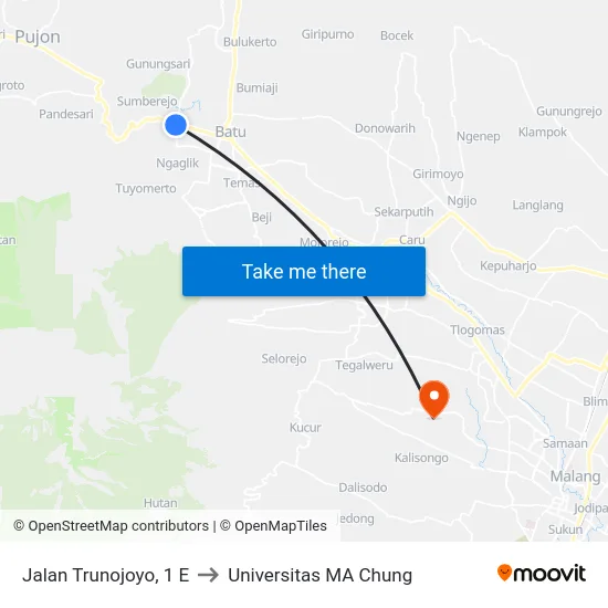 Jalan Trunojoyo, 1 E to Universitas MA Chung map