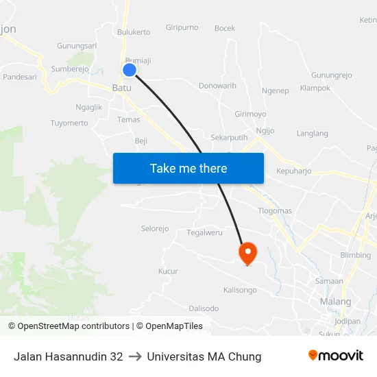 Jalan Hasannudin 32 to Universitas MA Chung map