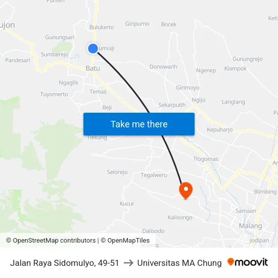 Jalan Raya Sidomulyo, 49-51 to Universitas MA Chung map