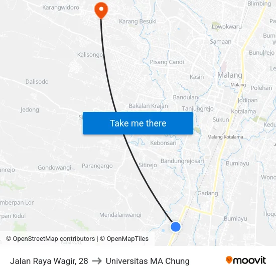 Jalan Raya Wagir, 28 to Universitas MA Chung map