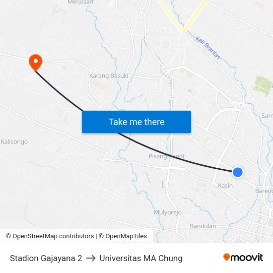 Stadion Gajayana 2 to Universitas MA Chung map