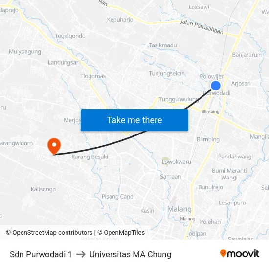 Sdn Purwodadi 1 to Universitas MA Chung map