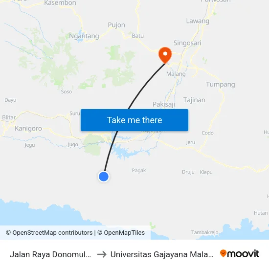 Jalan Raya Donomulyo to Universitas Gajayana Malang map