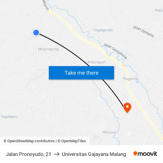 Jalan Pronoyudo, 21 to Universitas Gajayana Malang map