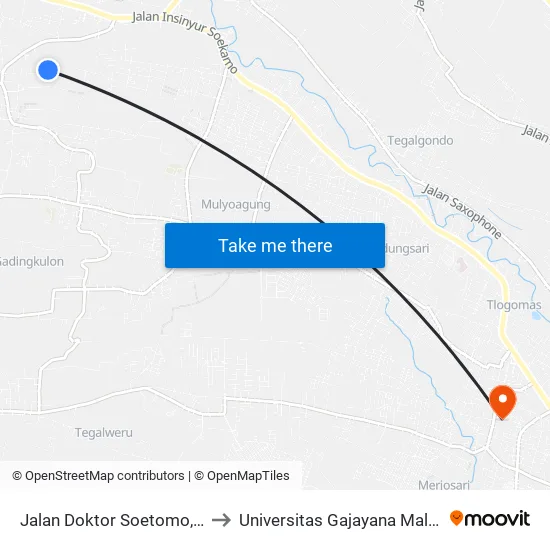 Jalan Doktor Soetomo, 86 to Universitas Gajayana Malang map