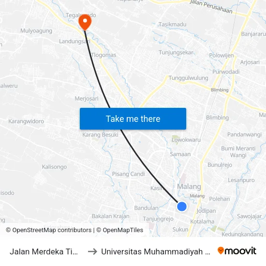 Jalan Merdeka Timur 2f to Universitas Muhammadiyah Malang map