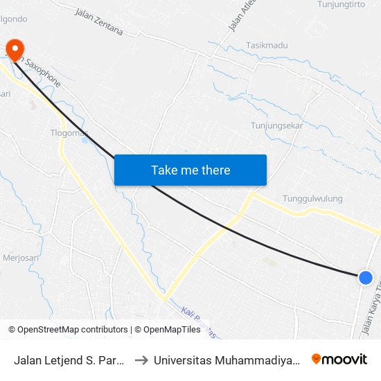 Jalan Letjend S. Parman 76 to Universitas Muhammadiyah Malang map