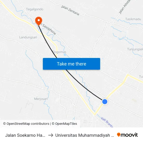 Jalan Soekarno Hatta 24 to Universitas Muhammadiyah Malang map