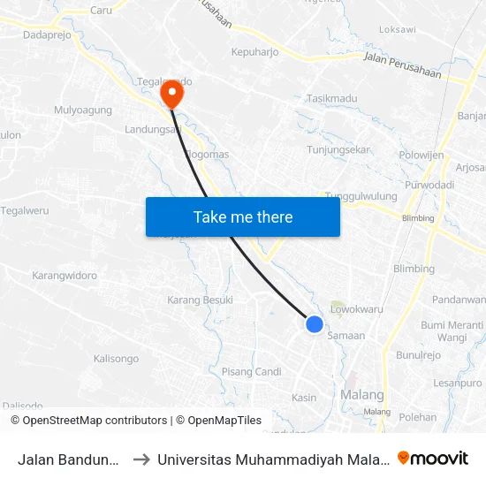 Jalan Bandung 4 to Universitas Muhammadiyah Malang map
