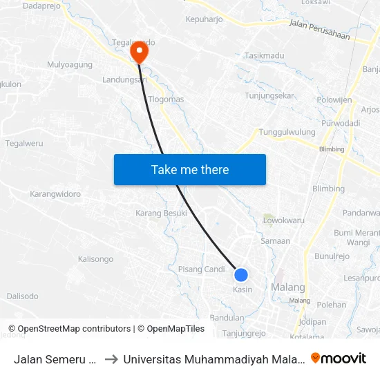 Jalan Semeru 57 to Universitas Muhammadiyah Malang map