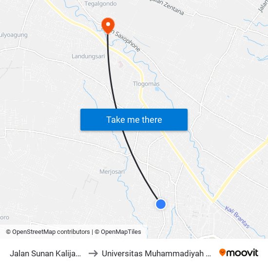 Jalan Sunan Kalijaga 26 to Universitas Muhammadiyah Malang map