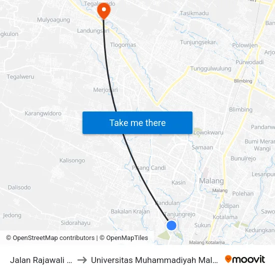 Jalan Rajawali 22 to Universitas Muhammadiyah Malang map