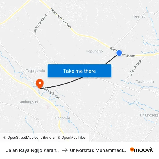Jalan Raya Ngijo Karangploso, 55 to Universitas Muhammadiyah Malang map