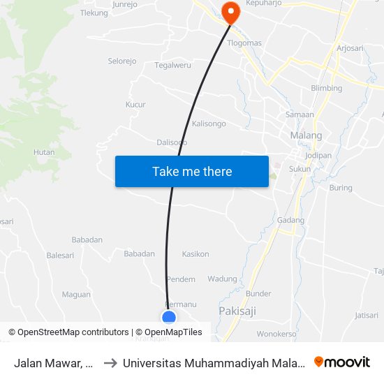 Jalan Mawar, 60 to Universitas Muhammadiyah Malang map