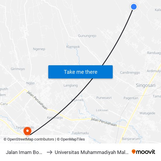 Jalan Imam Bonjol to Universitas Muhammadiyah Malang map