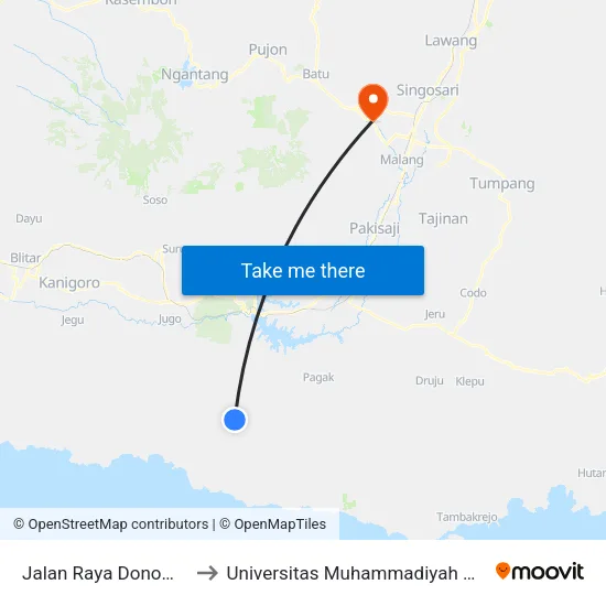 Jalan Raya Donomulyo to Universitas Muhammadiyah Malang map