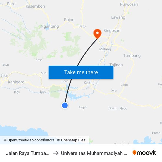Jalan Raya Tumpakrejo to Universitas Muhammadiyah Malang map