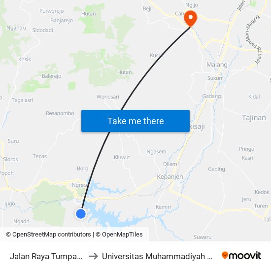 Jalan Raya Tumpakrejo to Universitas Muhammadiyah Malang map