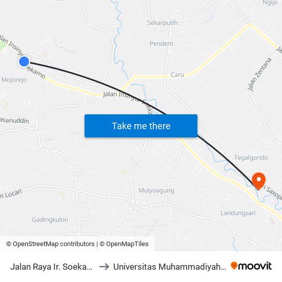 Jalan Raya Ir. Soekarno, 25 to Universitas Muhammadiyah Malang map