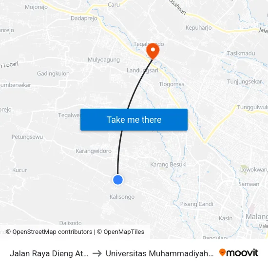 Jalan Raya Dieng Atas, 10 to Universitas Muhammadiyah Malang map