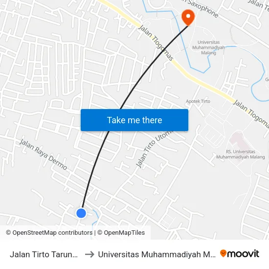 Jalan Tirto Taruno, 6c to Universitas Muhammadiyah Malang map