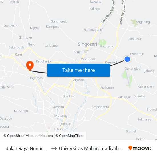 Jalan Raya Gunung Jati to Universitas Muhammadiyah Malang map