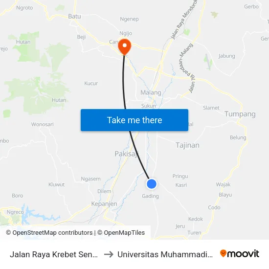 Jalan Raya Krebet Senggrong, 39 to Universitas Muhammadiyah Malang map