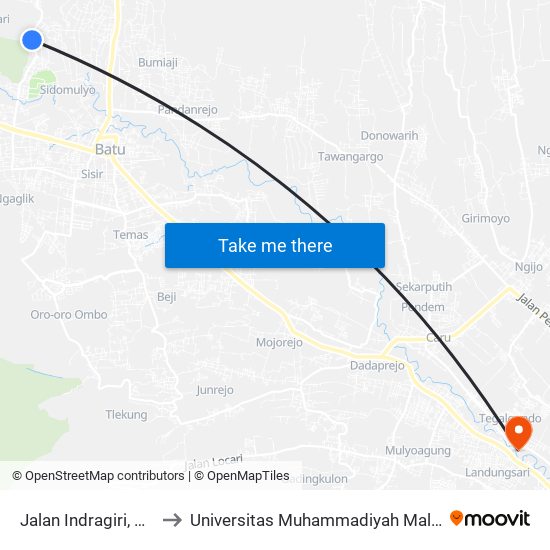 Jalan Indragiri, 161 to Universitas Muhammadiyah Malang map