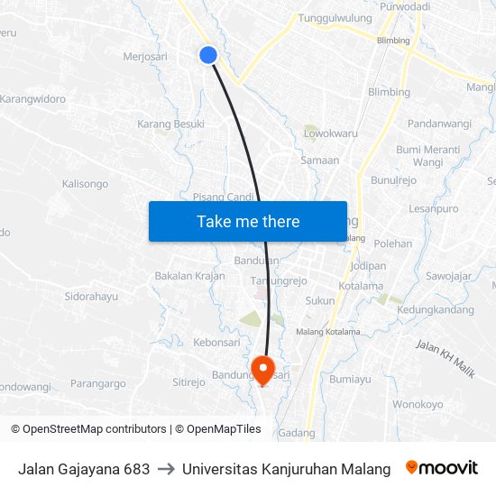 Jalan Gajayana 683 to Universitas Kanjuruhan Malang map