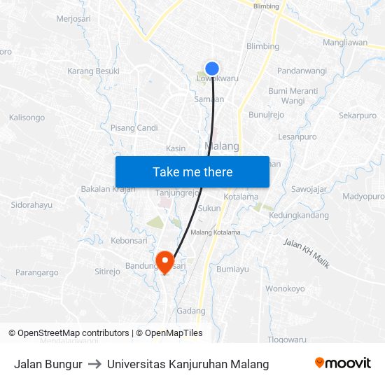 Jalan Bungur to Universitas Kanjuruhan Malang map