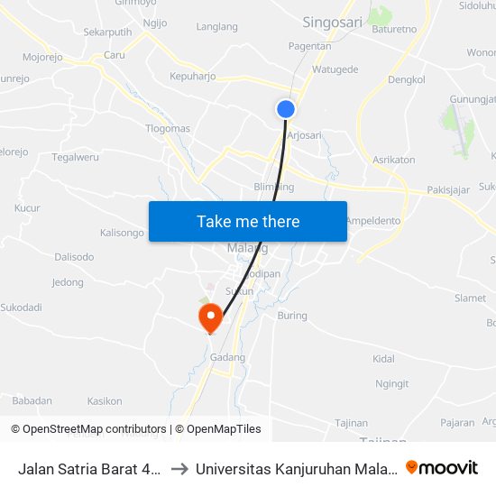 Jalan Satria Barat 439 to Universitas Kanjuruhan Malang map