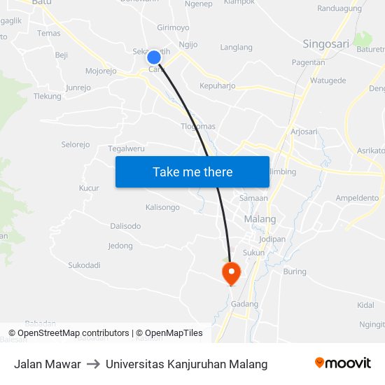 Jalan Mawar to Universitas Kanjuruhan Malang map