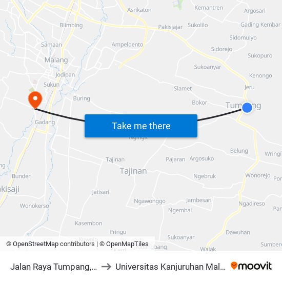 Jalan Raya Tumpang, 68 to Universitas Kanjuruhan Malang map