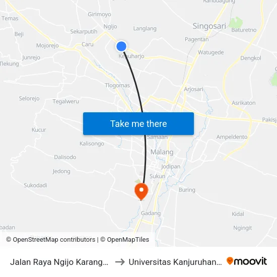 Jalan Raya Ngijo Karangploso, 32 to Universitas Kanjuruhan Malang map
