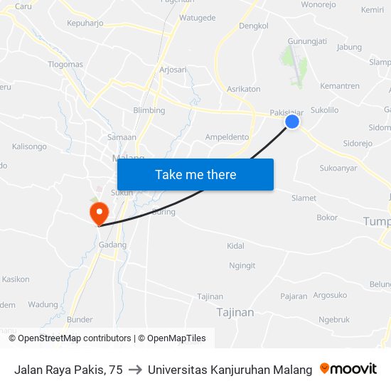 Jalan Raya Pakis, 75 to Universitas Kanjuruhan Malang map