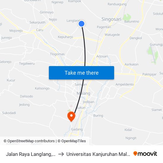 Jalan Raya Langlang, 37 to Universitas Kanjuruhan Malang map