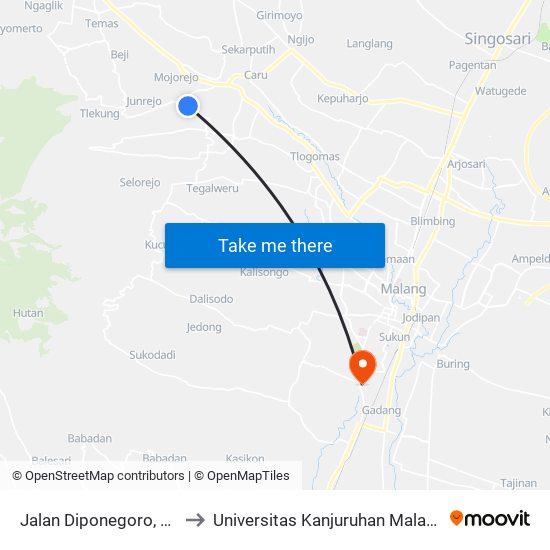 Jalan Diponegoro, 55 to Universitas Kanjuruhan Malang map