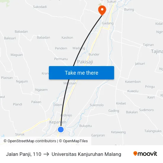 Jalan Panji, 110 to Universitas Kanjuruhan Malang map