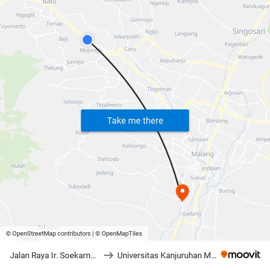 Jalan Raya Ir. Soekarno, 110 to Universitas Kanjuruhan Malang map