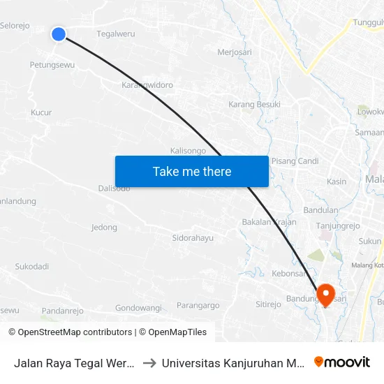 Jalan Raya Tegal Weru, 14 to Universitas Kanjuruhan Malang map