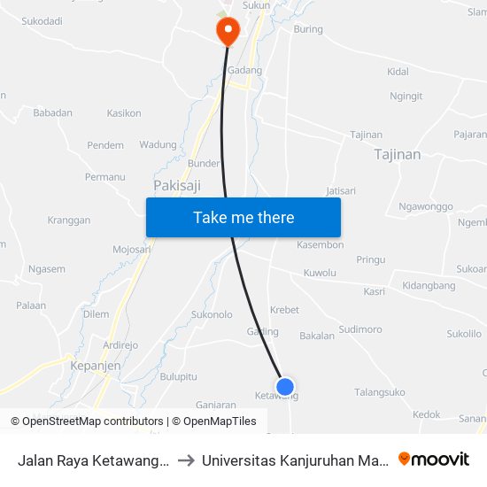 Jalan Raya Ketawang, 02 to Universitas Kanjuruhan Malang map