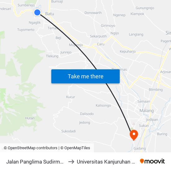 Jalan Panglima Sudirman, 103 to Universitas Kanjuruhan Malang map