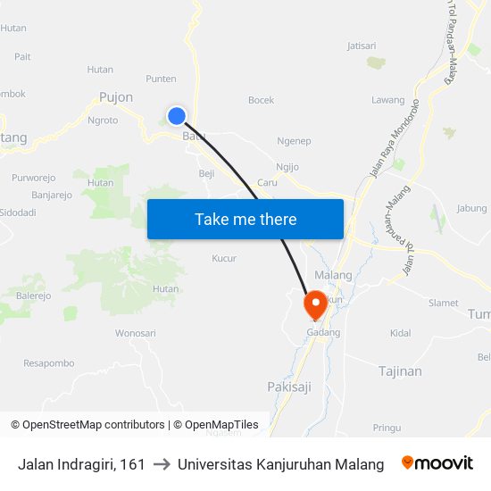 Jalan Indragiri, 161 to Universitas Kanjuruhan Malang map