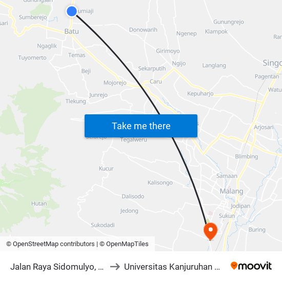 Jalan Raya Sidomulyo, 49-51 to Universitas Kanjuruhan Malang map