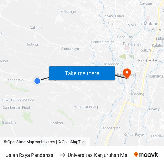 Jalan Raya Pandansari, 9 to Universitas Kanjuruhan Malang map