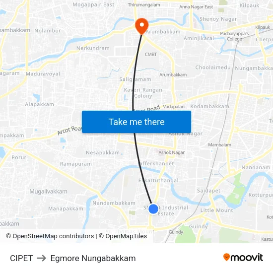 CIPET to Egmore Nungabakkam map