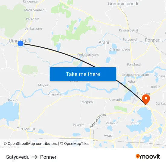 Satyavedu to Ponneri map