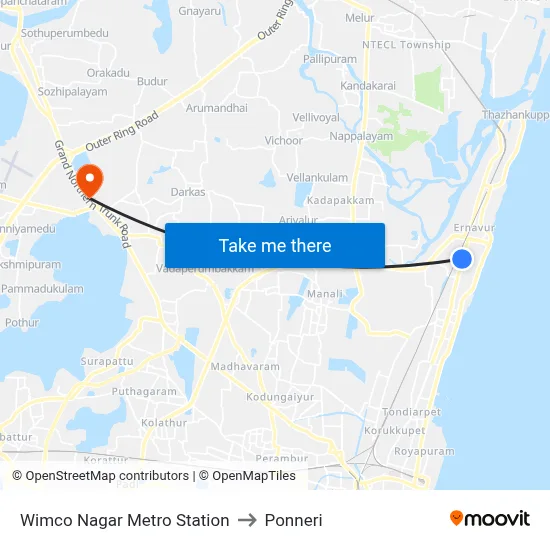 Wimco Nagar Metro Station to Ponneri map