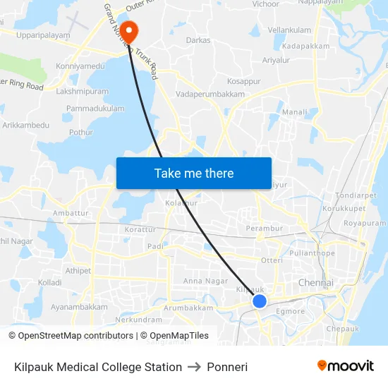 Kilpauk Medical College Station to Ponneri map
